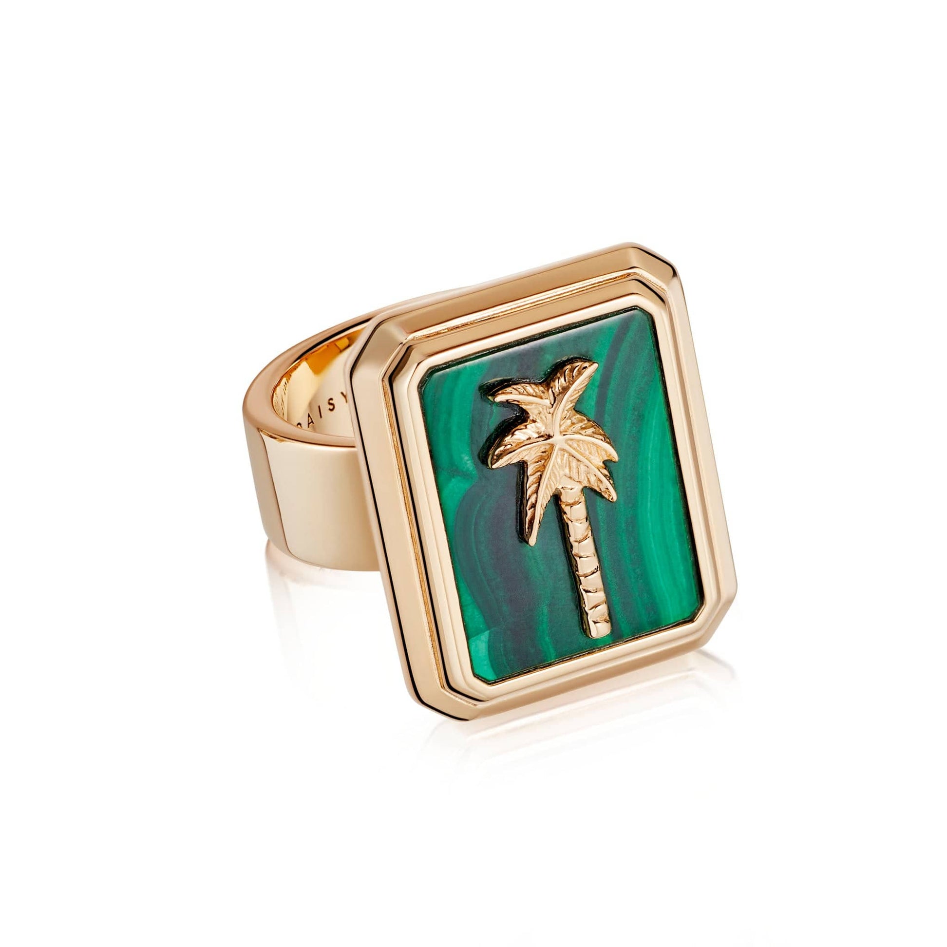 Malachite Palm Ring 18ct Gold Plate