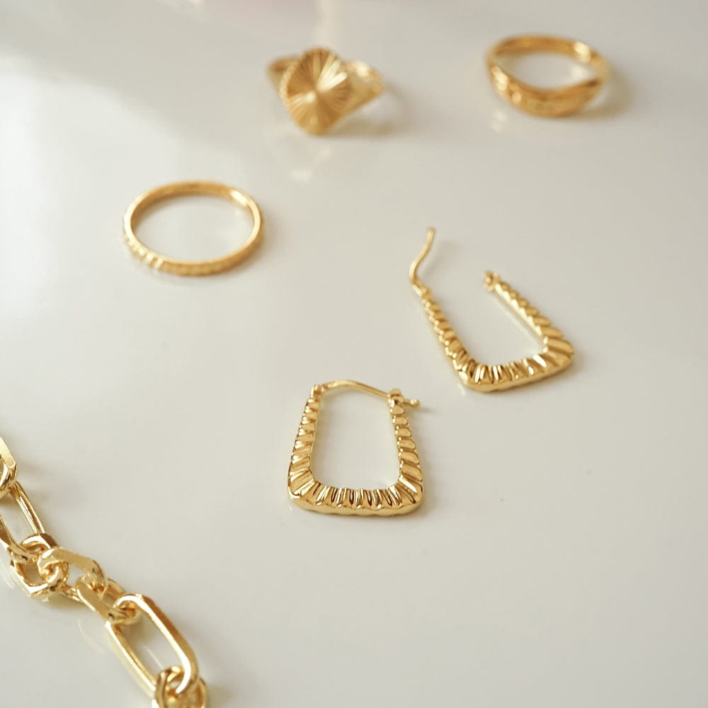 Midi Ridged Creole Hoop Earrings 18ct Gold Plate