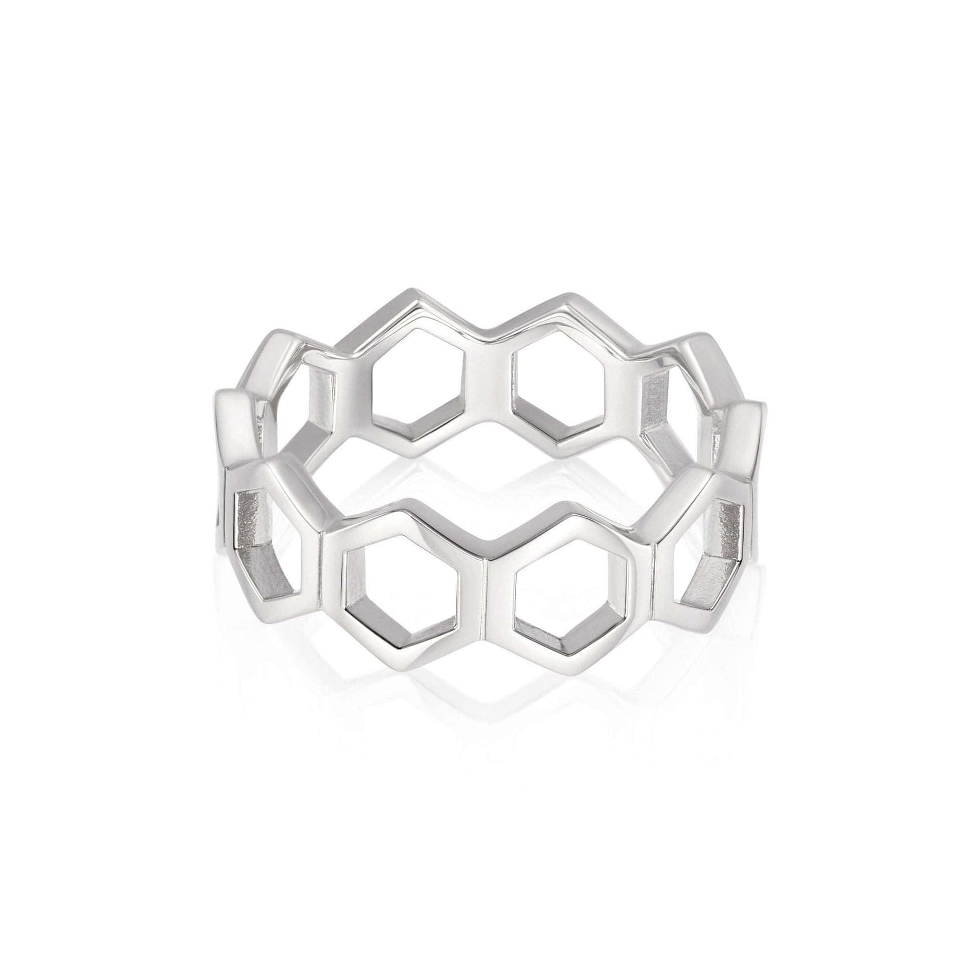 Open Hexagon Band Ring Sterling Silver