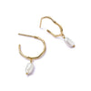 Organic Hoop Pearl Drop Earrings 18ct Gold Plate