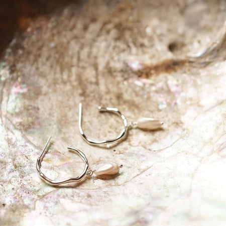 Organic Hoop Pearl Drop Earrings Sterling Silver recommended
