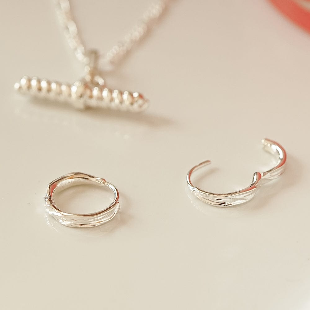 Organic Huggie Hoop Earrings Sterling Silver