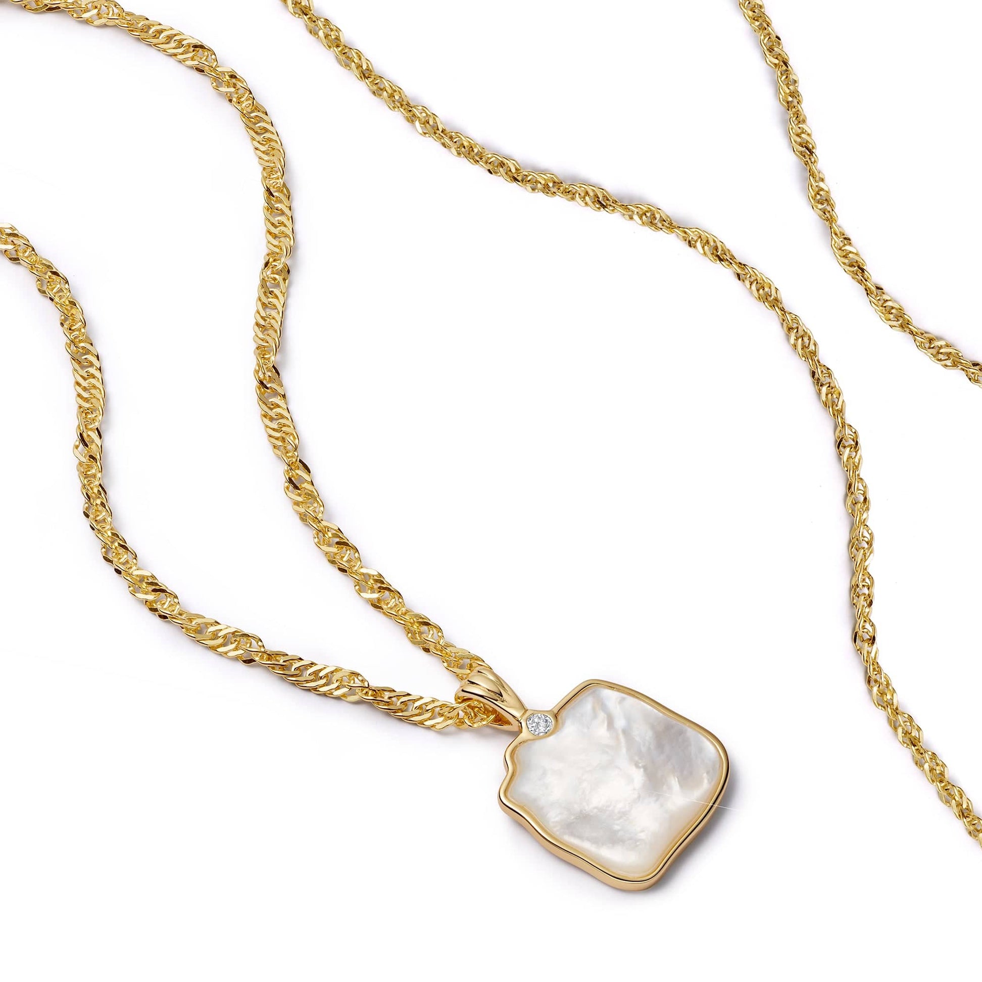 Organic Mother of Pearl Necklace Layering Set 18ct Gold Plate