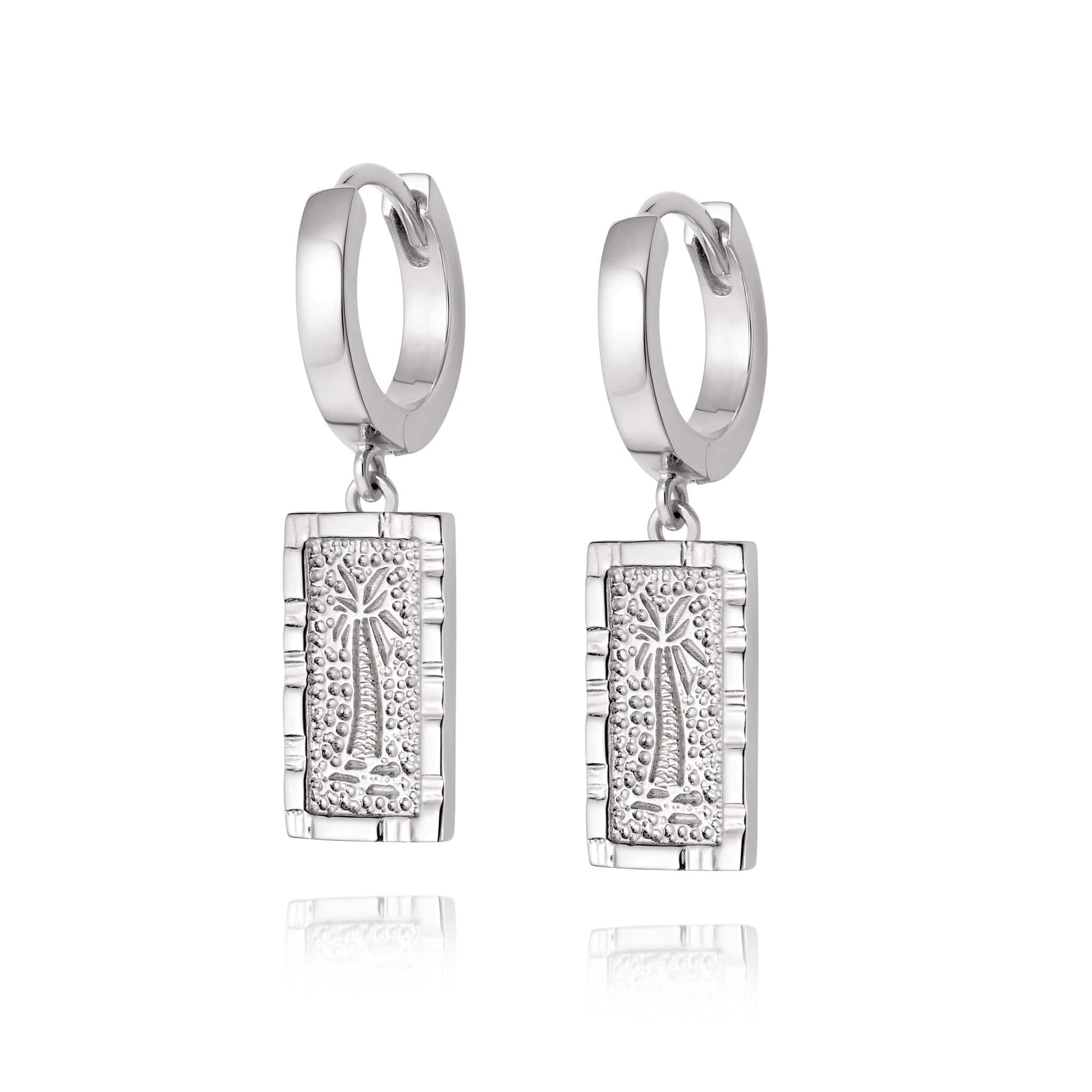 Palm Engraved Drop Earrings Sterling Silver