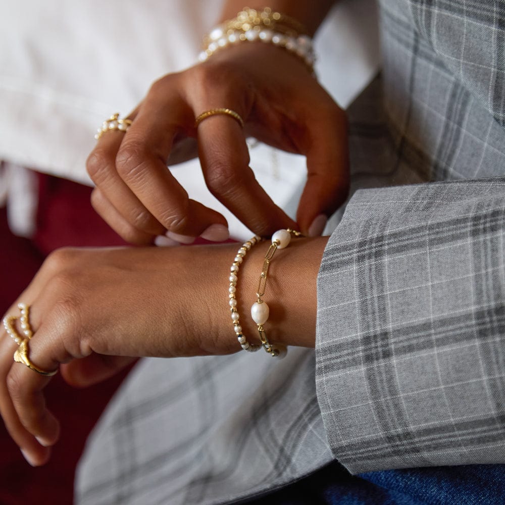 Pearl And Bead Bracelet 18ct Gold Plate