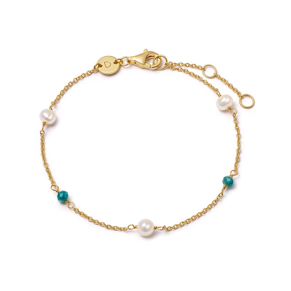 Pearl And Blue Bead Bracelet 18ct Gold Plate