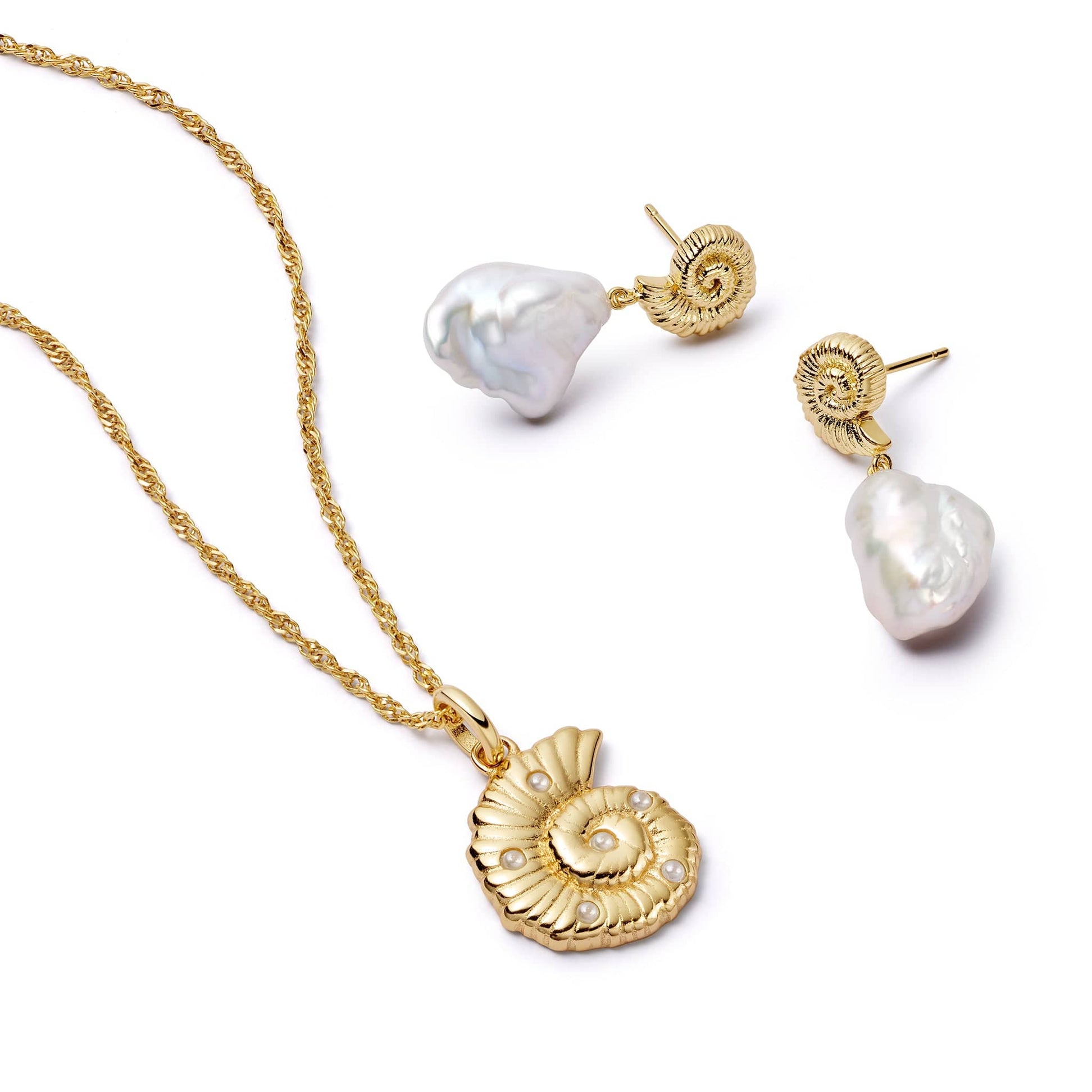 Pearl And Shells Layering Set 18ct Gold Plate