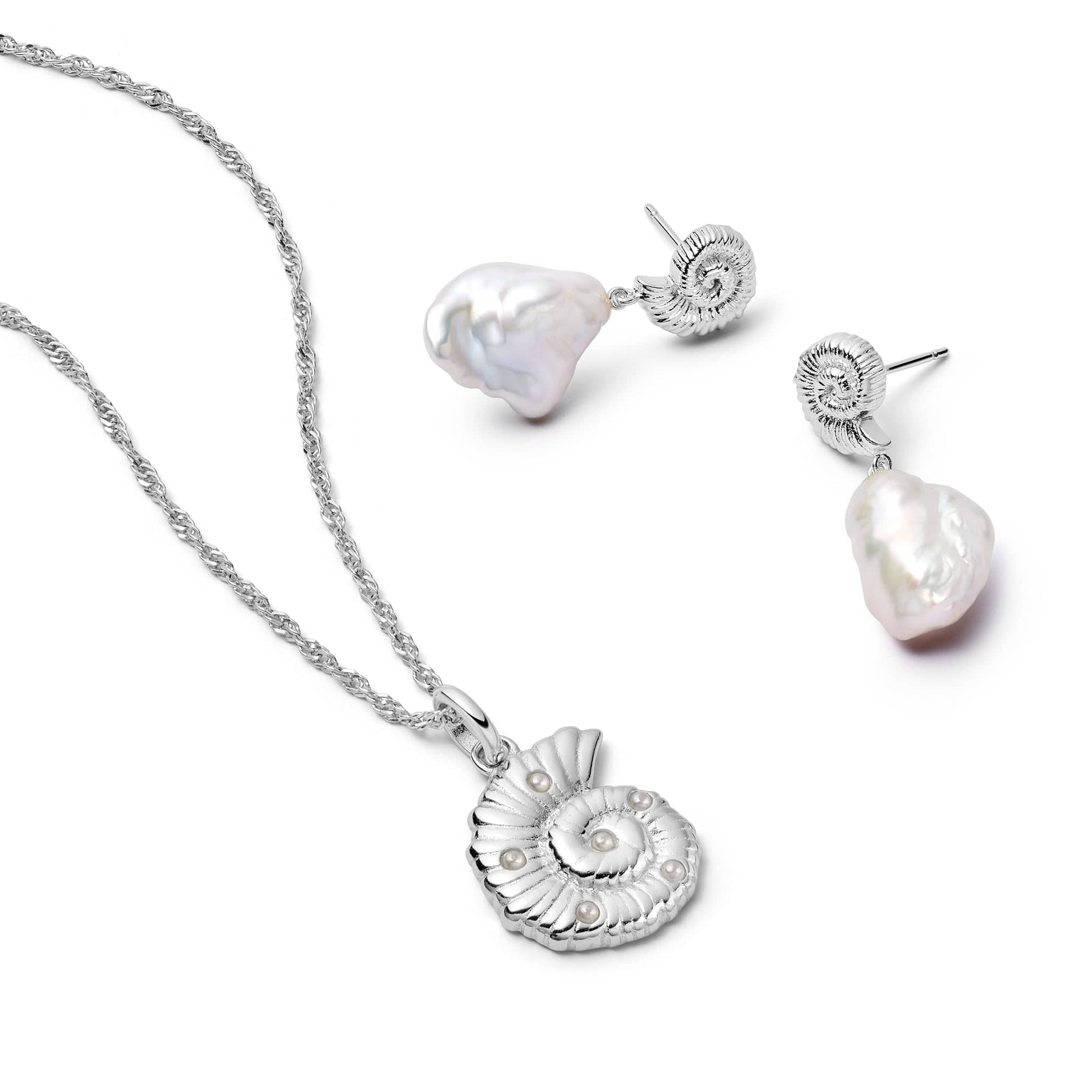 Pearl And Shells Layering Set Sterling Silver