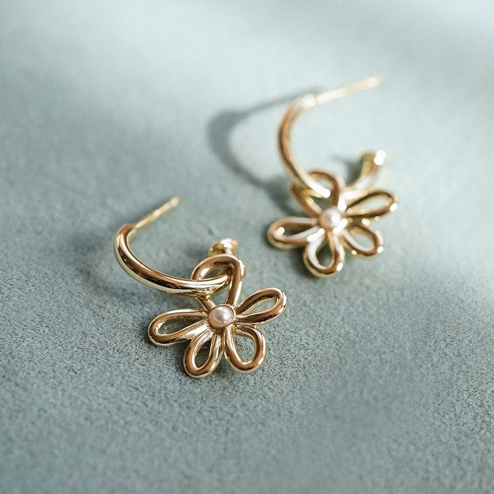 Daisy Bow Drop Earrings 18ct Gold Plate