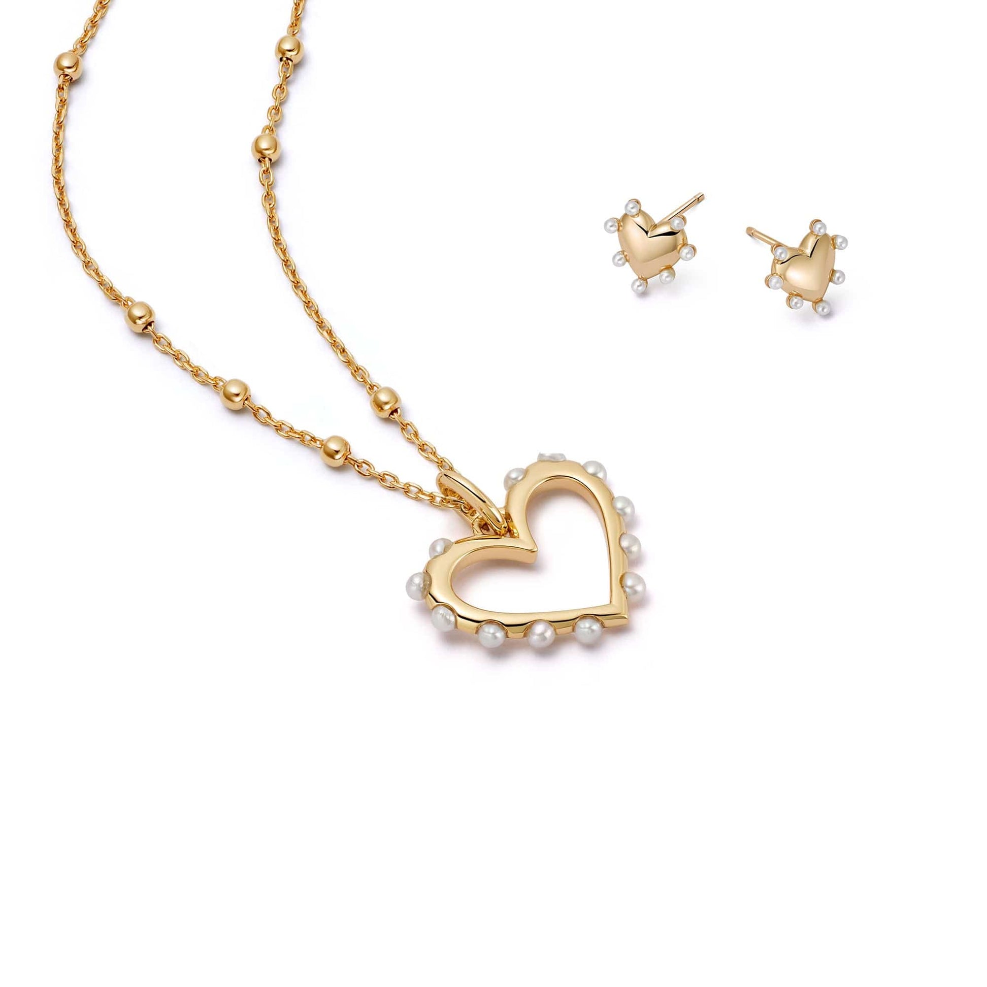 Pearl Heart Layering Set 18ct Gold Plate