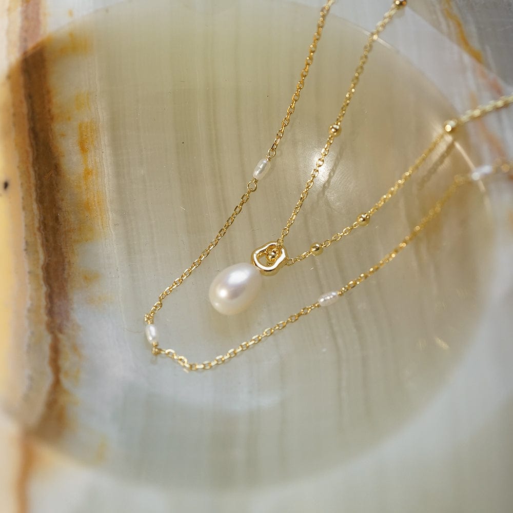 Double Pearl Necklace Layering Set 18ct Gold Plate