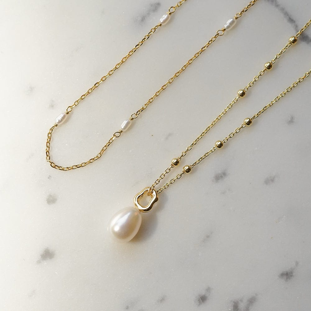 Double Pearl Necklace Layering Set 18ct Gold Plate