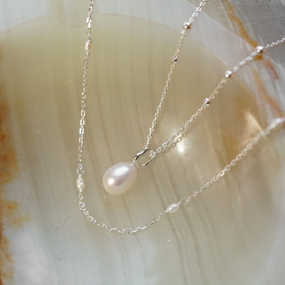 Double Pearl Necklace Layering Set Sterling Silver