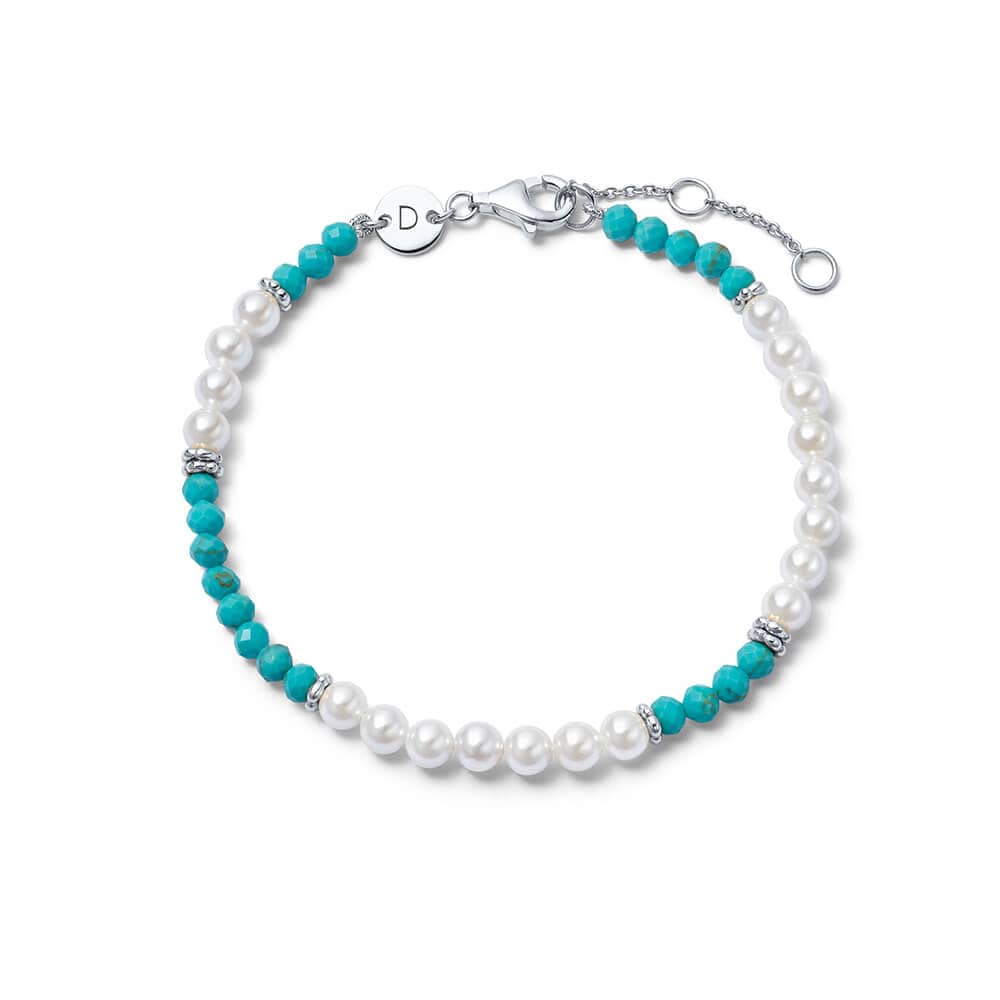 Pearl Turquoise Beaded Bracelet Sterling Silver