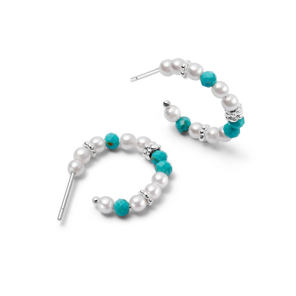 Pearl Turquoise Midi Hoop Earrings Sterling Silver