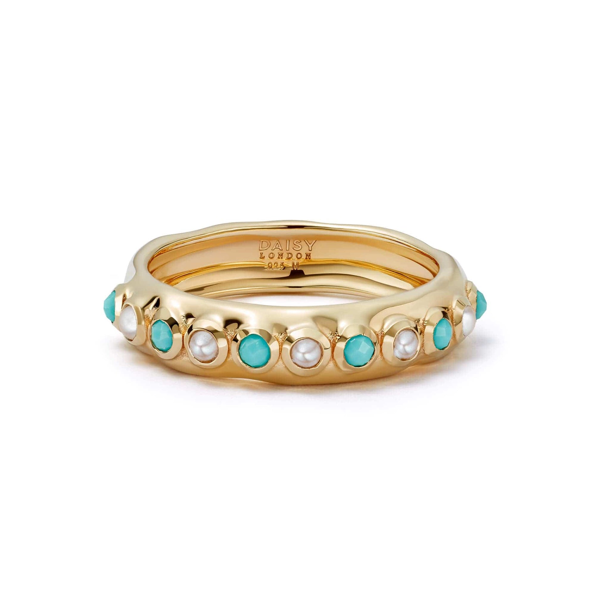 Pearl Turquoise Organic Ring 18ct Gold Plate