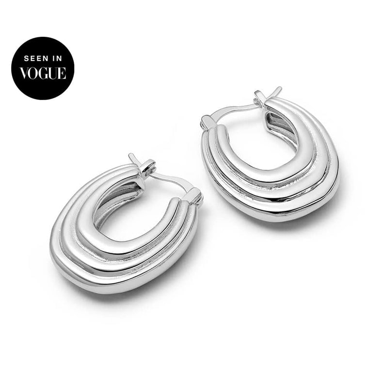 Polly Sayer Chunky Ridge Hoop Earrings Silver Plate recommended