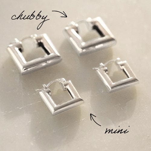 Polly Sayer Mini Chubby Square Hoop Earrings Silver Plate