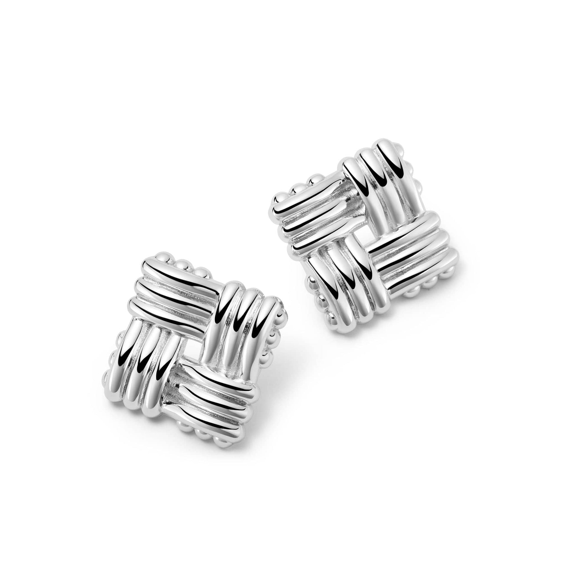 Polly Sayer Oversized Lattice Stud Earrings Silver Plate