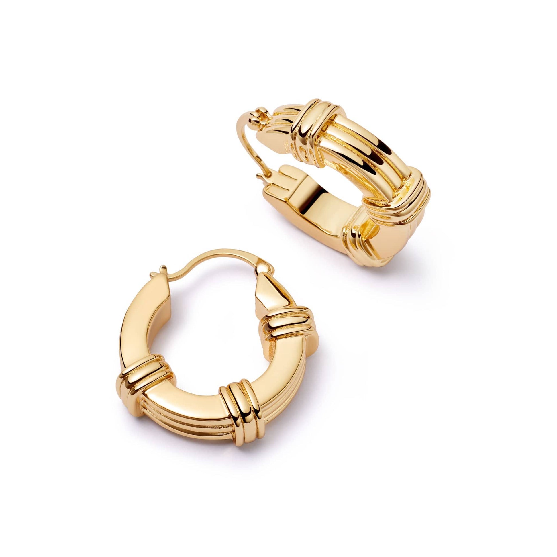 Polly Sayer Triple Ridge Chunky Hoop Earrings 18ct Gold Plate