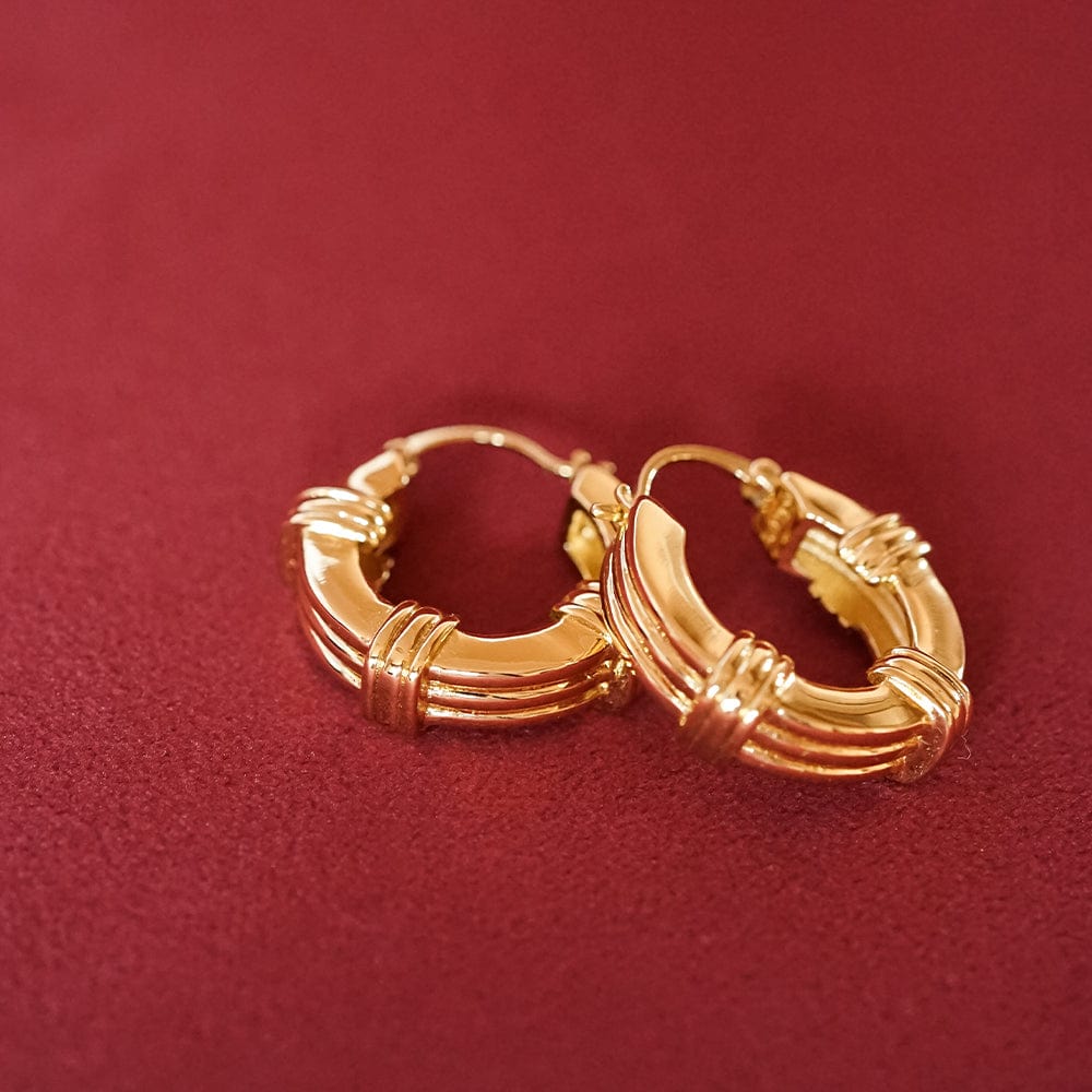 Polly Sayer Triple Ridge Chunky Hoop Earrings 18ct Gold Plate