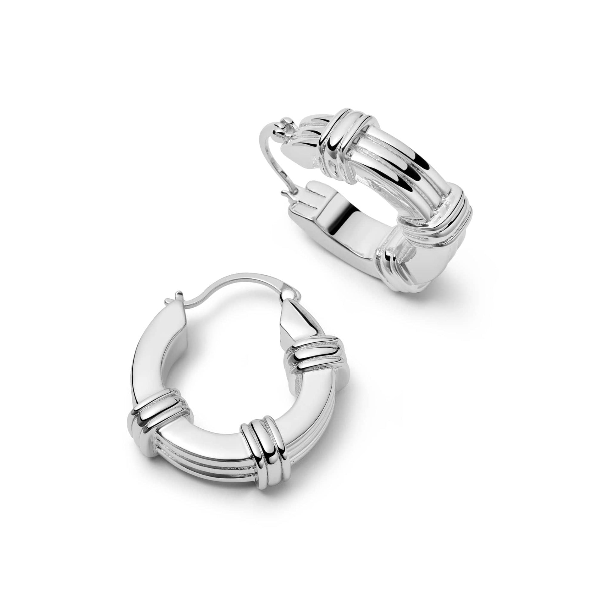 Polly Sayer Triple Ridge Chunky Hoop Earrings Silver Plate