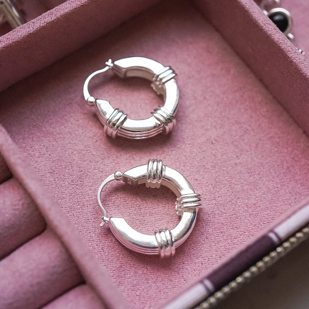 Polly Sayer Triple Ridge Chunky Hoop Earrings Silver Plate