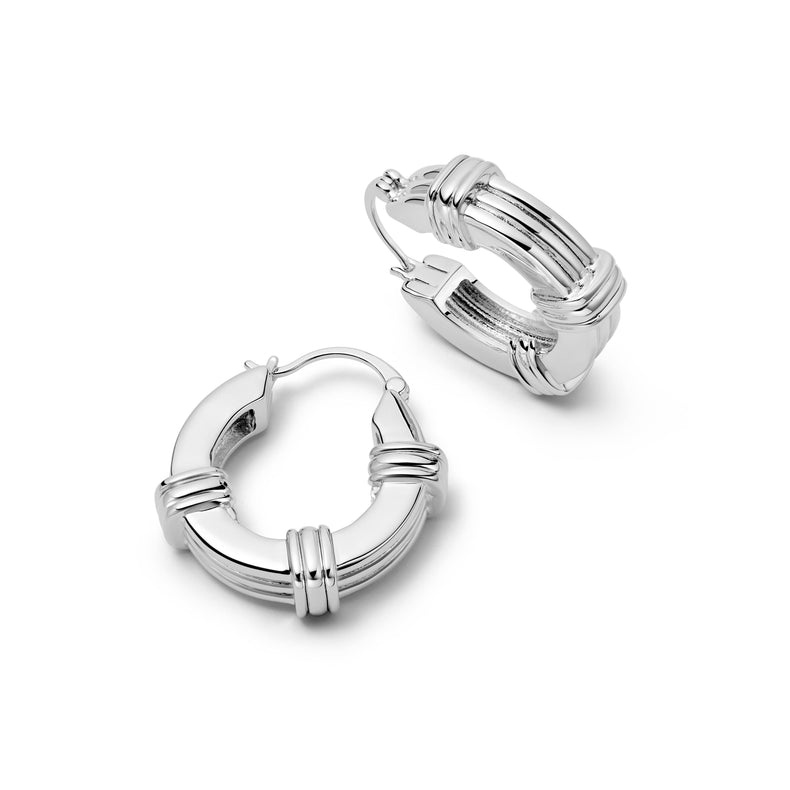 Polly Sayer Triple Ridge Chunky Hoop Earrings Silver Plate recommended