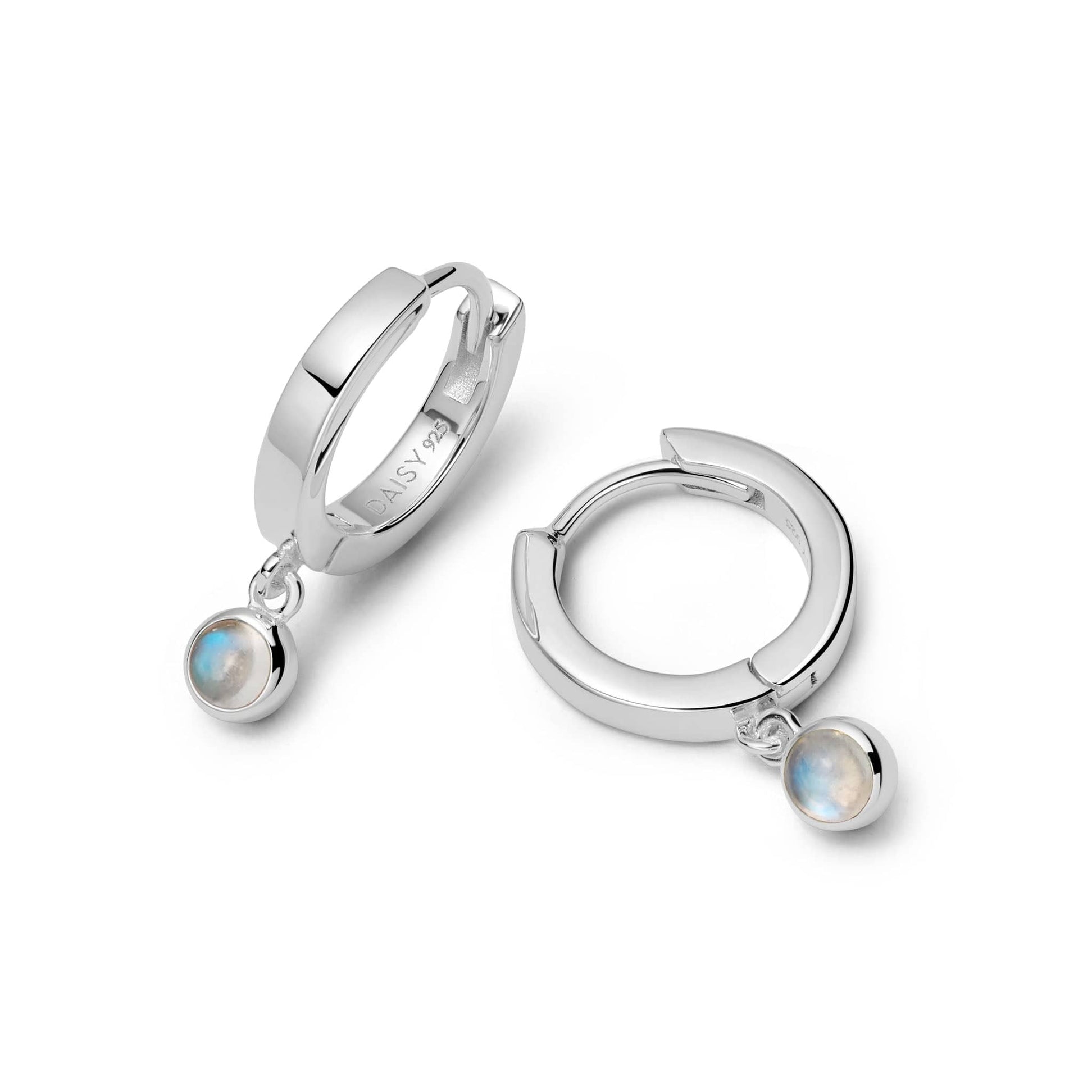 Rainbow Moonstone Healing Huggie Hoop Earrings Sterling Silver