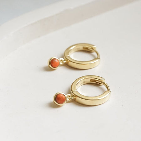 Red Coral Healing Huggie Hoop Earrings 18ct Gold Plate recommended