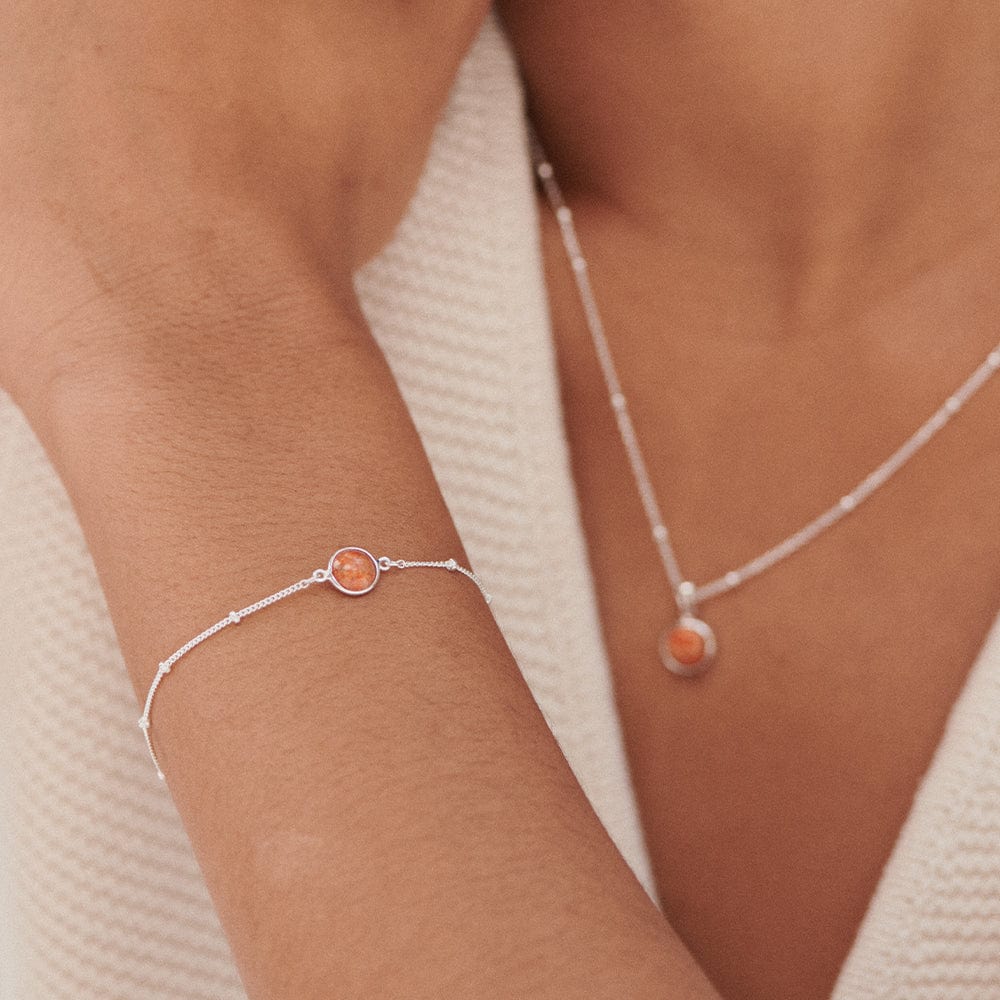 Red Coral Healing Stone Bobble Bracelet Sterling Silver