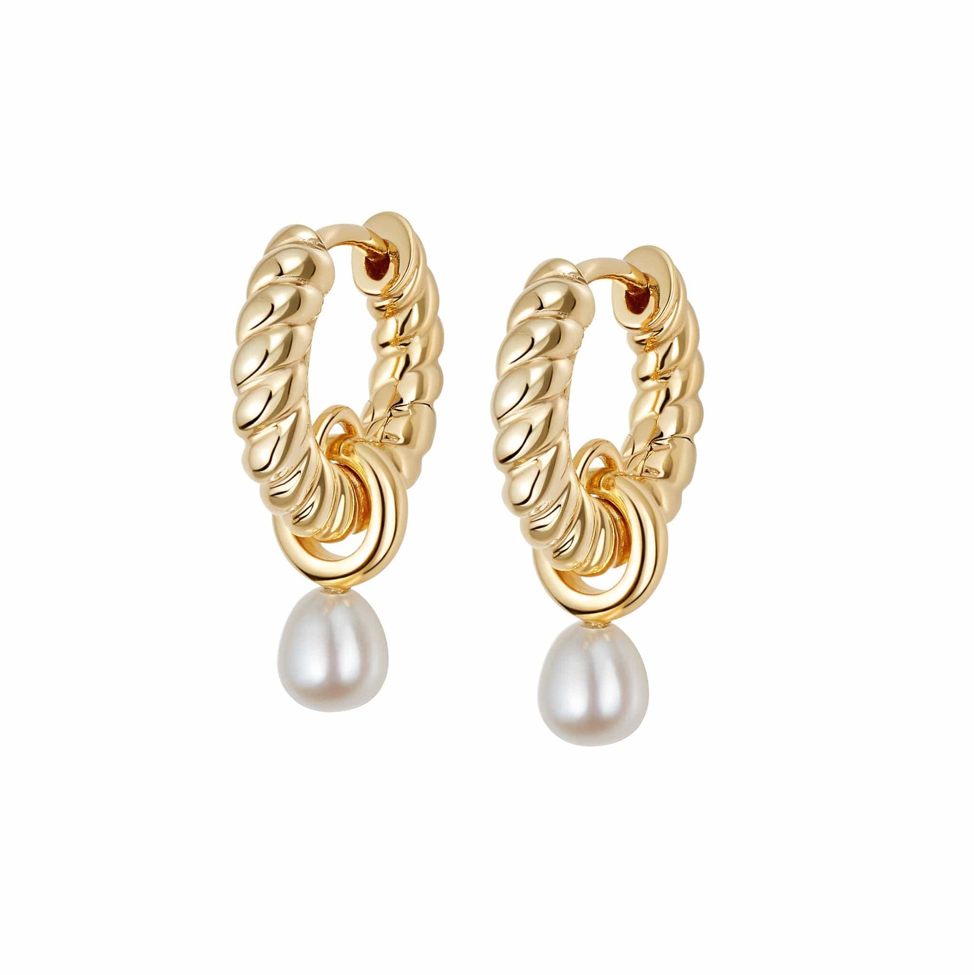 Rope Pearl Huggie Earrings 18ct Gold Plate