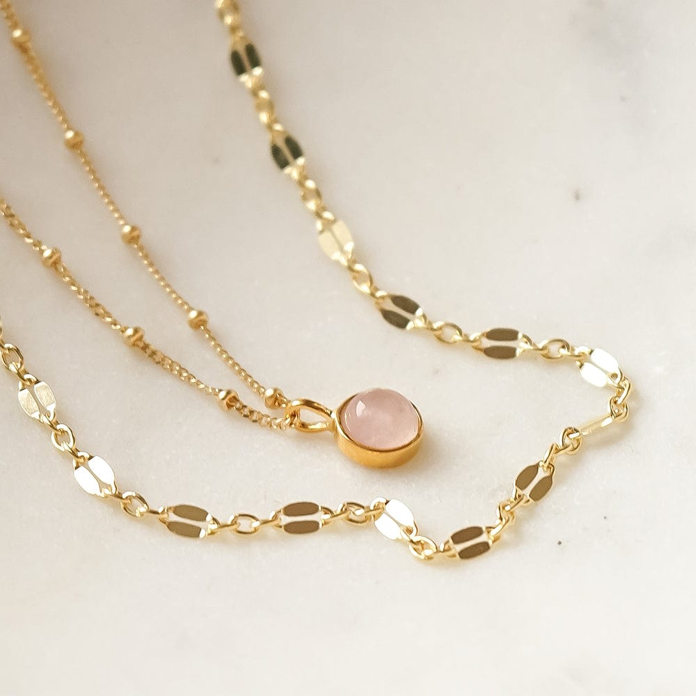 Rose Quartz Healing Stone Necklace 18ct Gold Plate