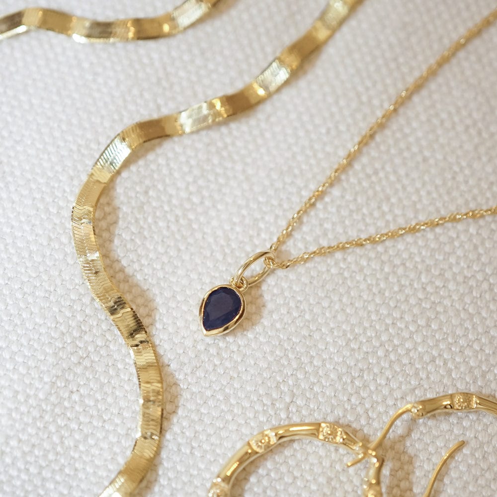 Sapphire September Birthstone Charm Necklace 18ct Gold Plate