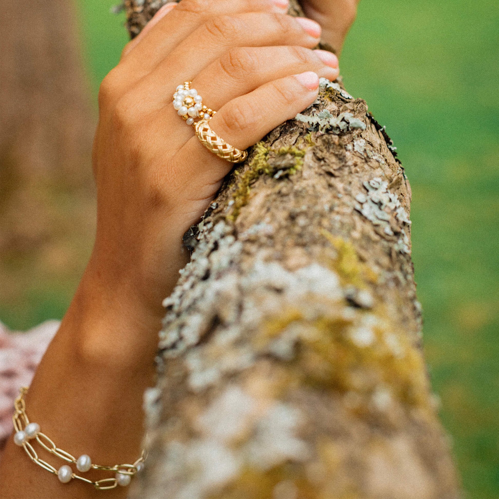 Shrimps Beaded Ring Stack 18ct Gold Plate