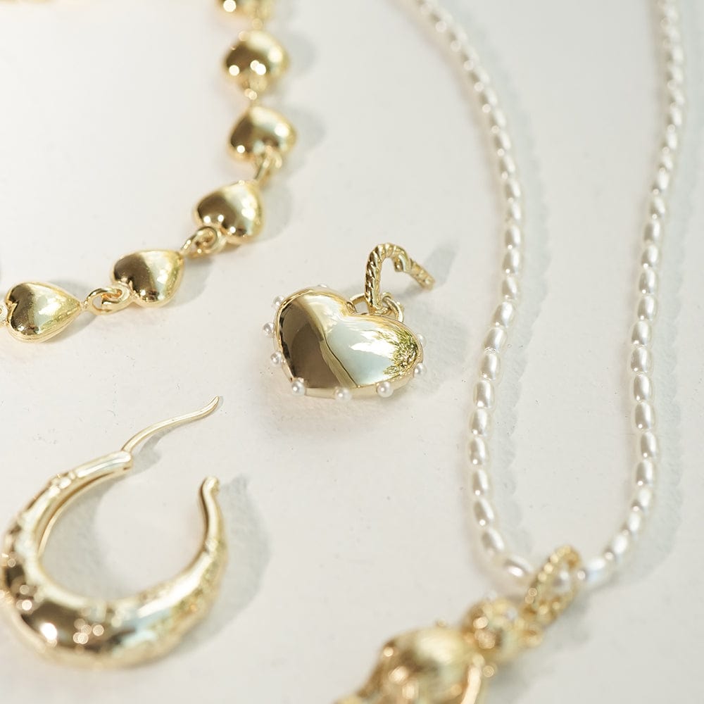 Shrimps Chubby Heart Pearl Necklace 18ct Gold Plate