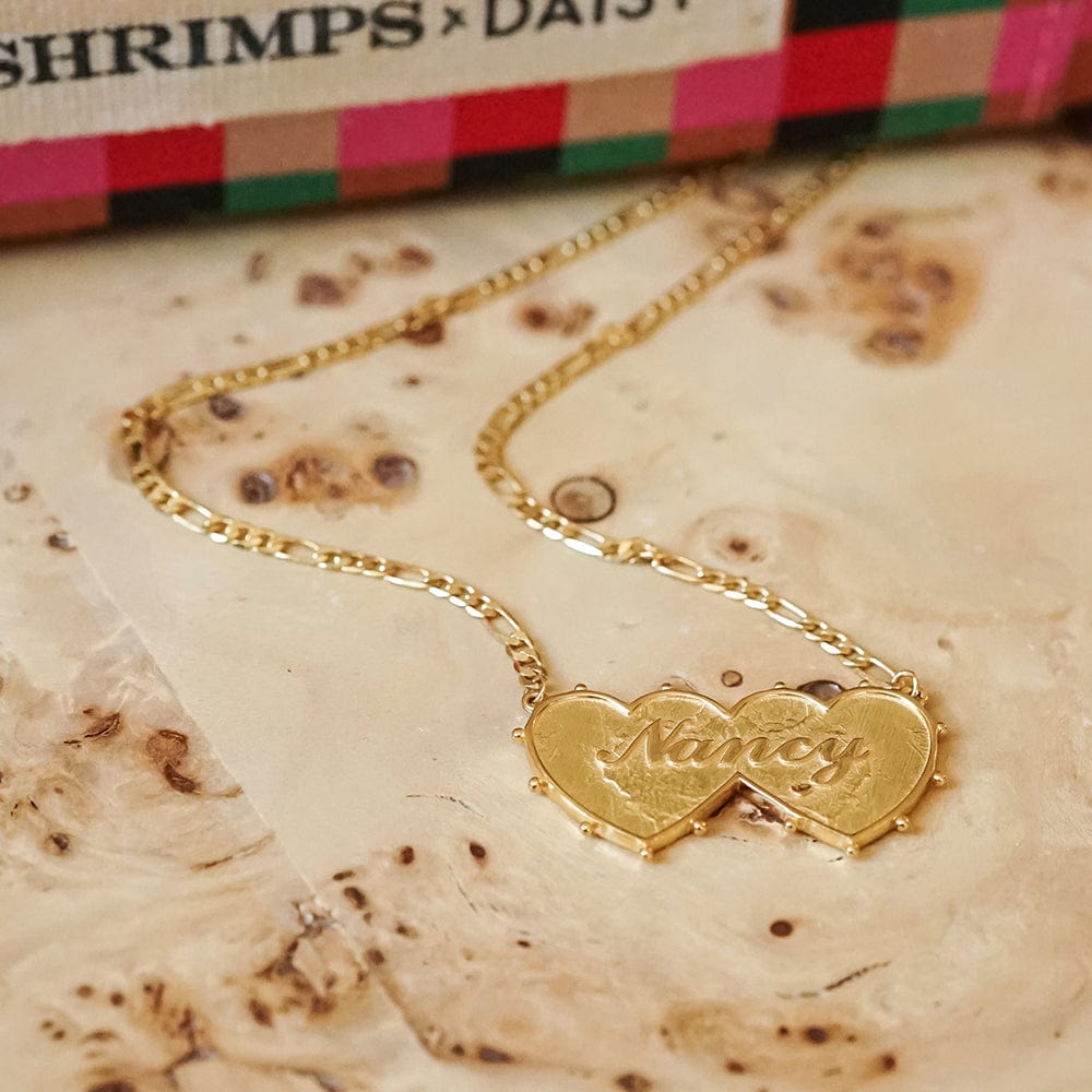 Shrimps Double Heart Personalised Necklace 18ct Gold Plate