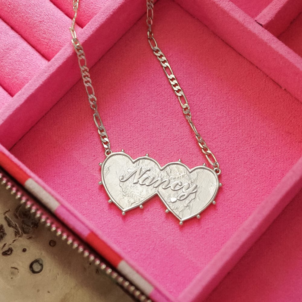 Shrimps Double Heart Personalised Necklace Silver Plate