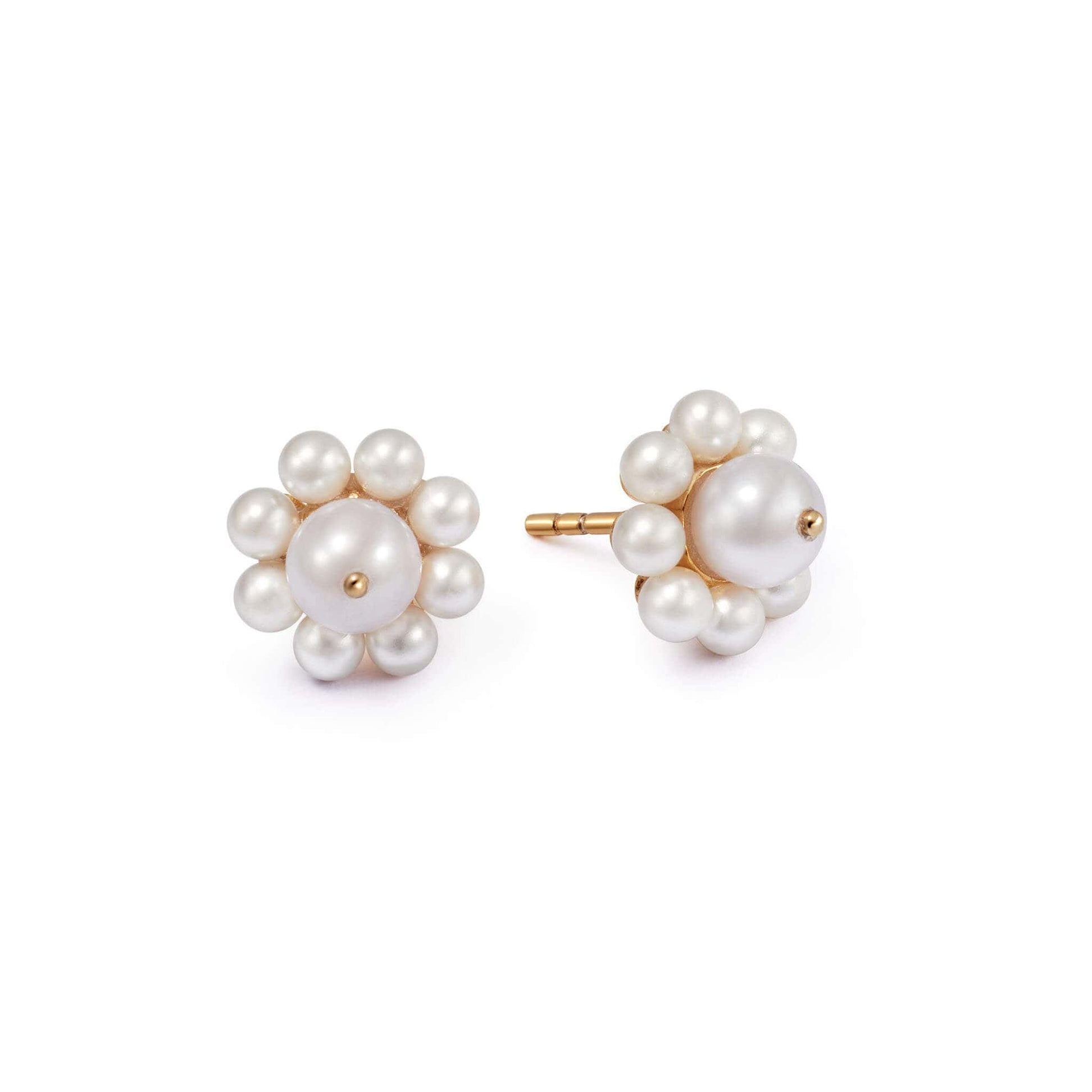 Shrimps Pearl Flower Stud Earrings 18ct Gold Plate