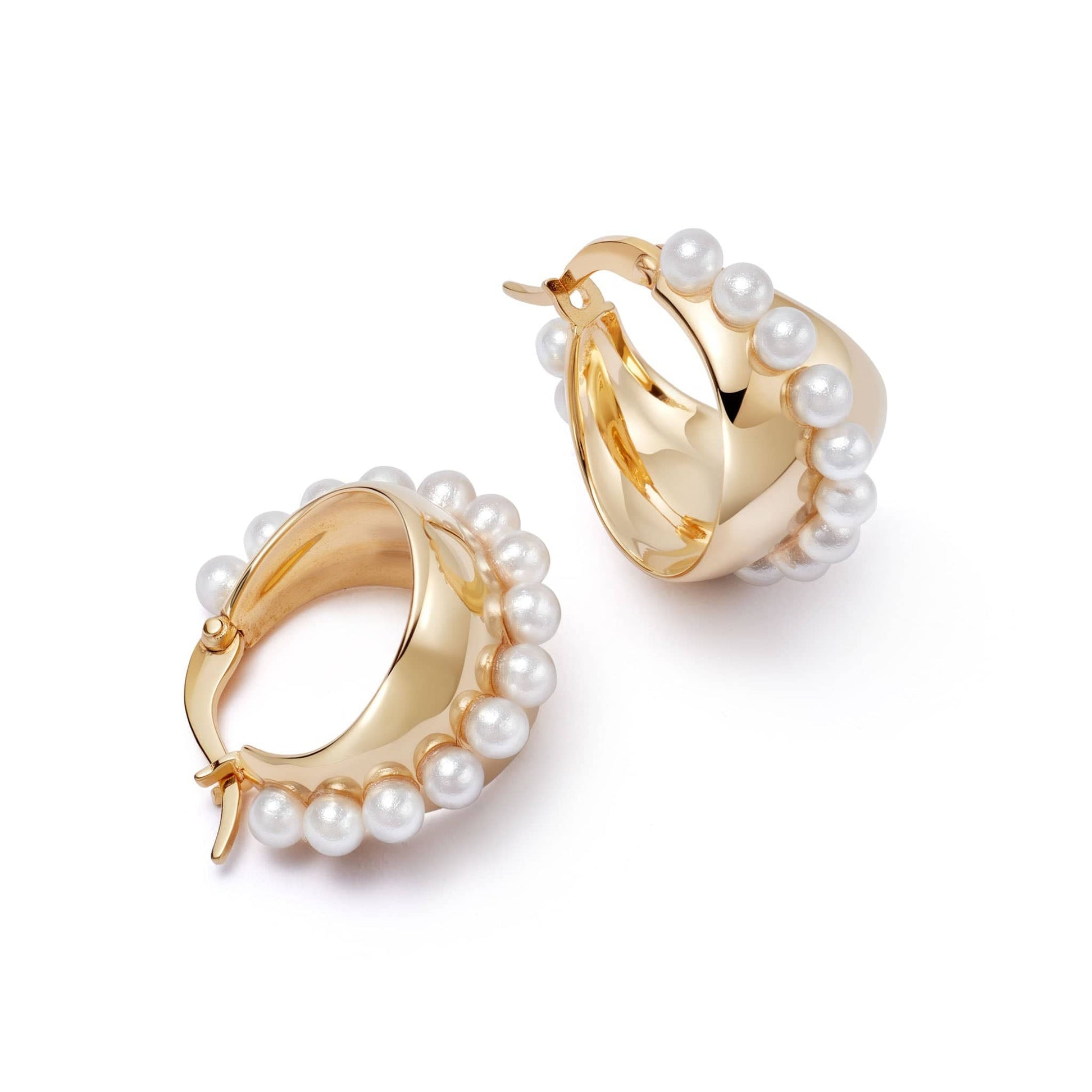 Shrimps Pearl Maxi Hoop Earrings 18ct Gold Plate