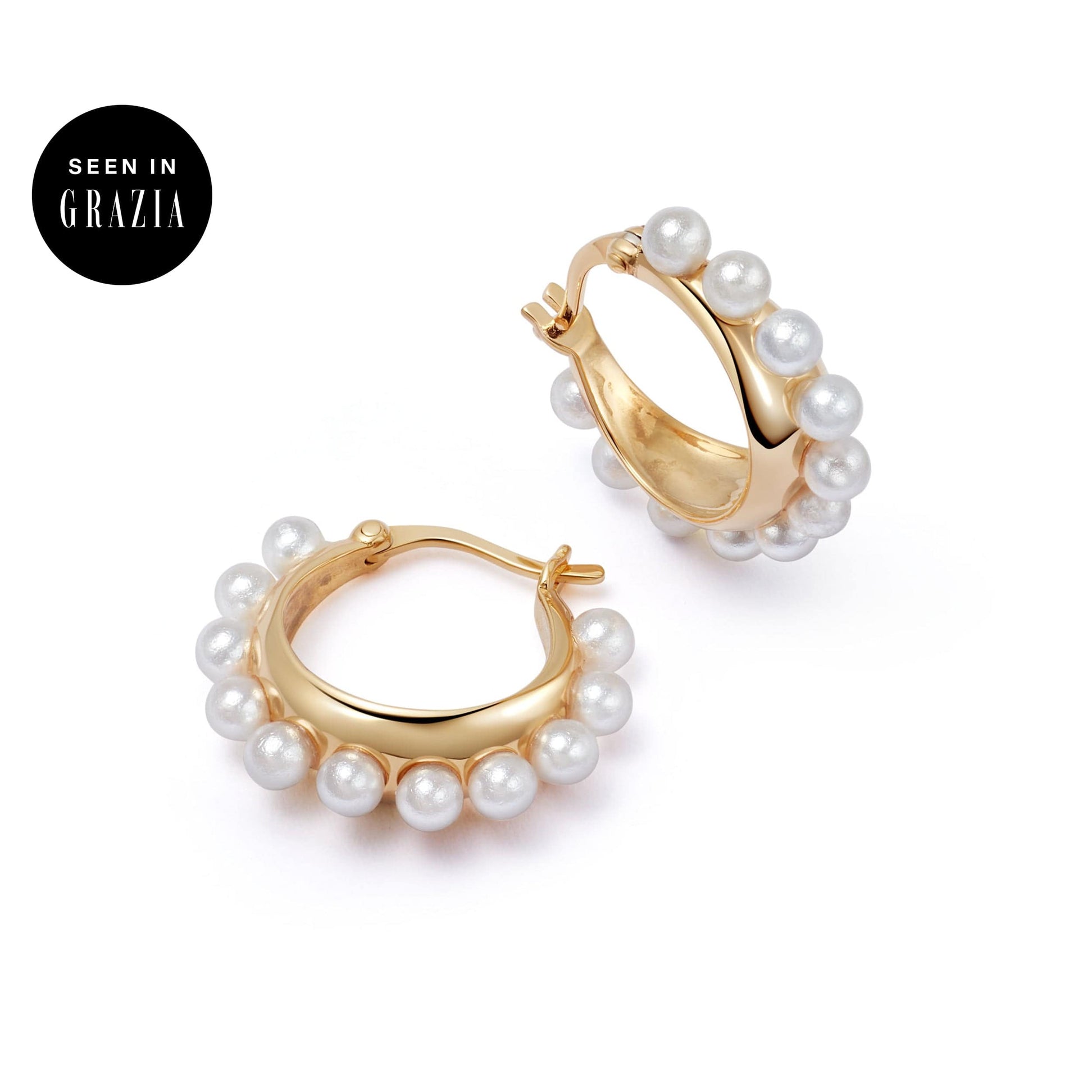 Shrimps Pearl Mini Hoop Earrings 18ct Gold Plate