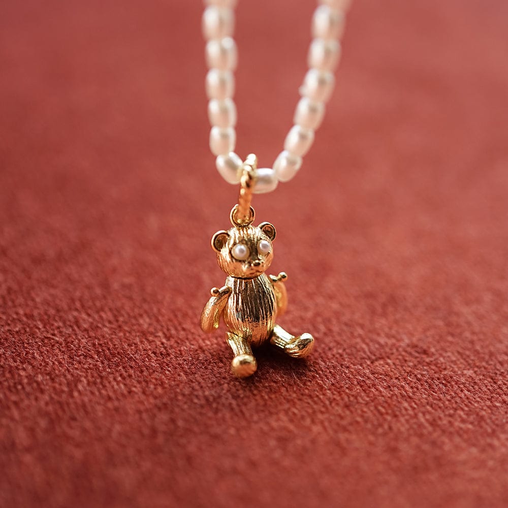 Shrimps Teddy Bear Pearl Necklace 18ct Gold Plate