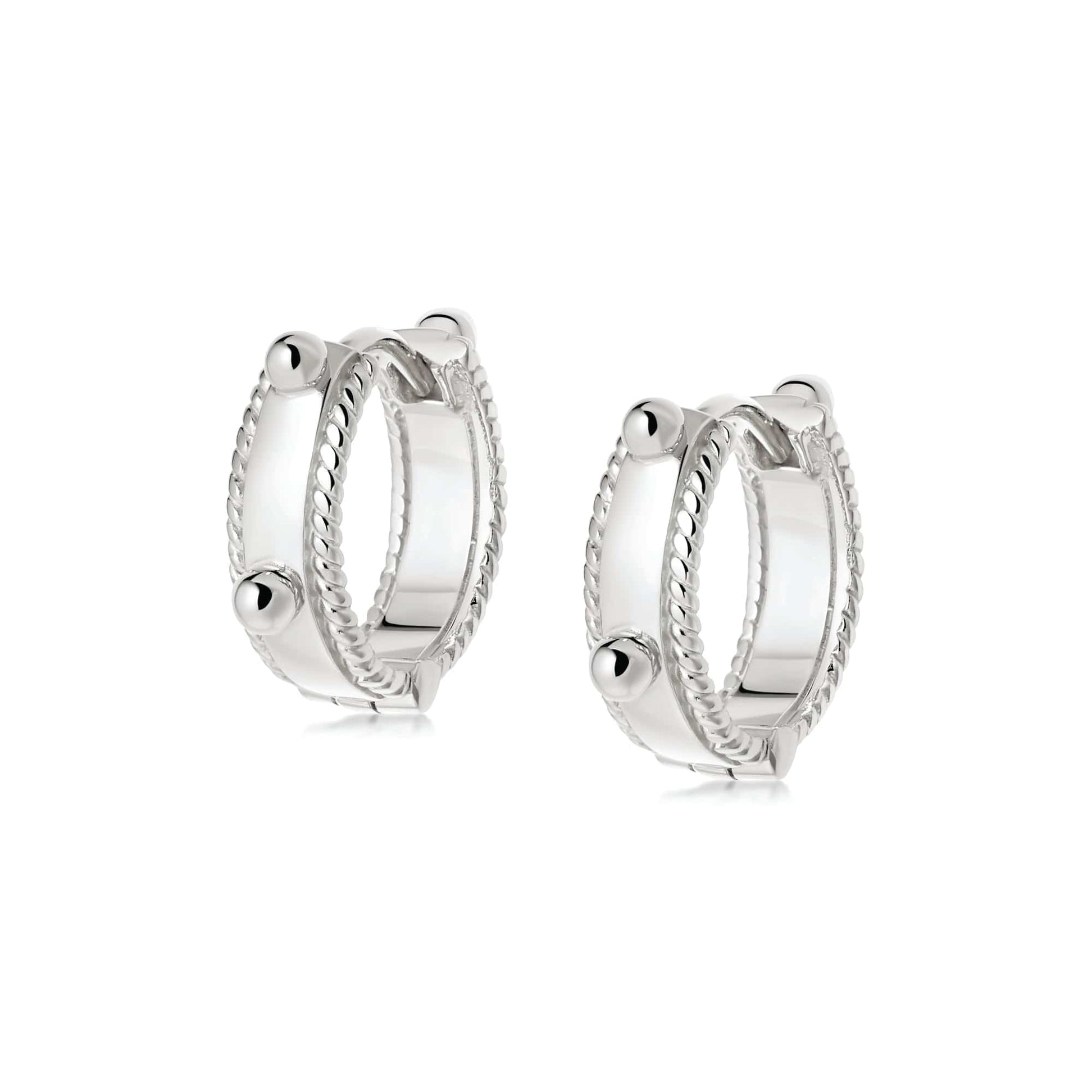 Stacked Beaded Eternity Huggie Hoop Earrings Sterling Silver