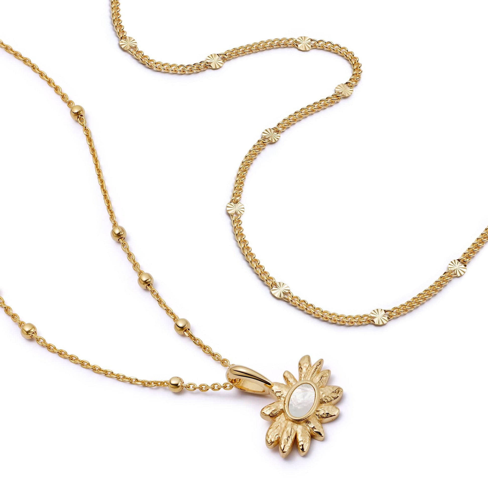 Sunburst Daisy Necklace Layering Set 18ct Gold Plate