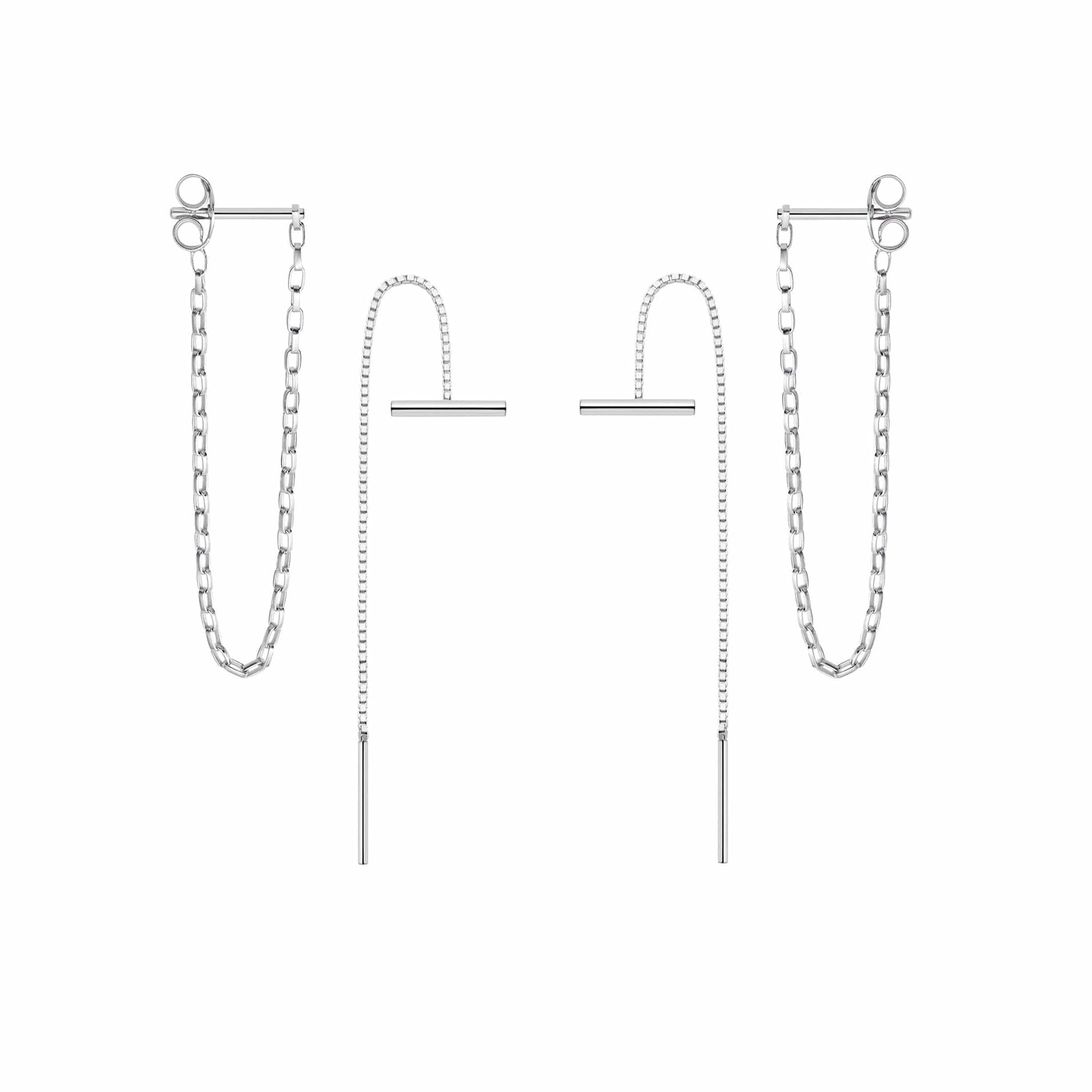 T Bar Box Chain Duo Earring Set Sterling Silver