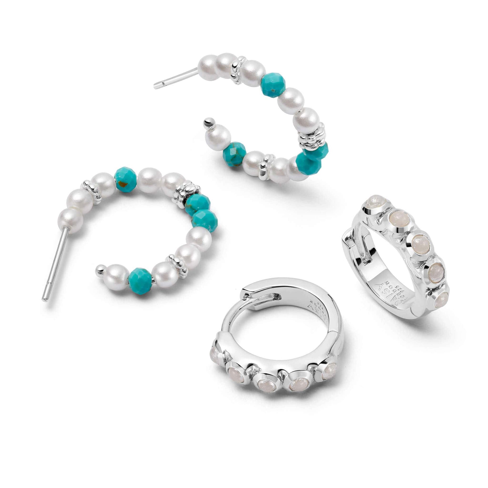 The Pearl & Turquoise Earring Stack Sterling Silver