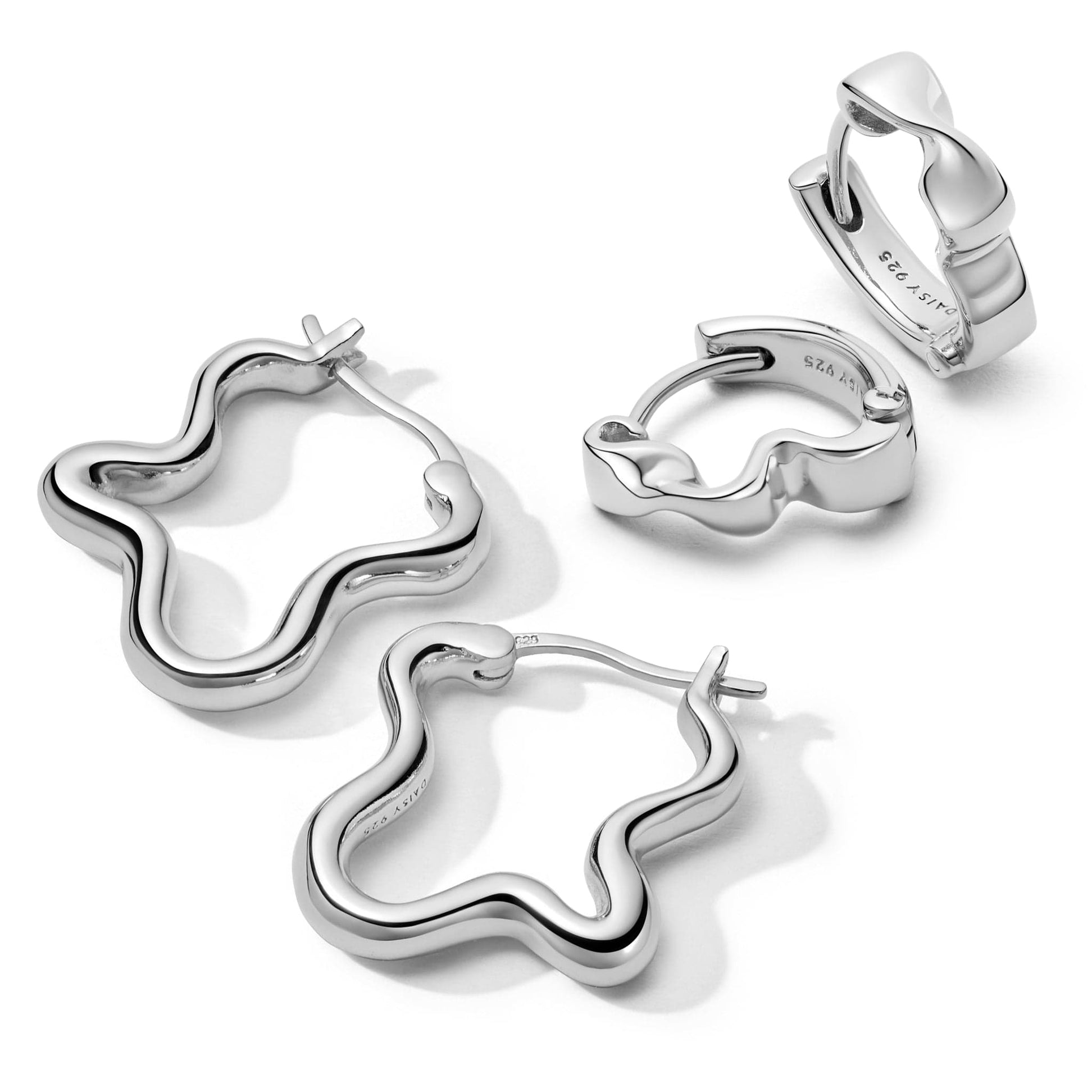 Wavy Hoop Earring Stack Sterling Silver