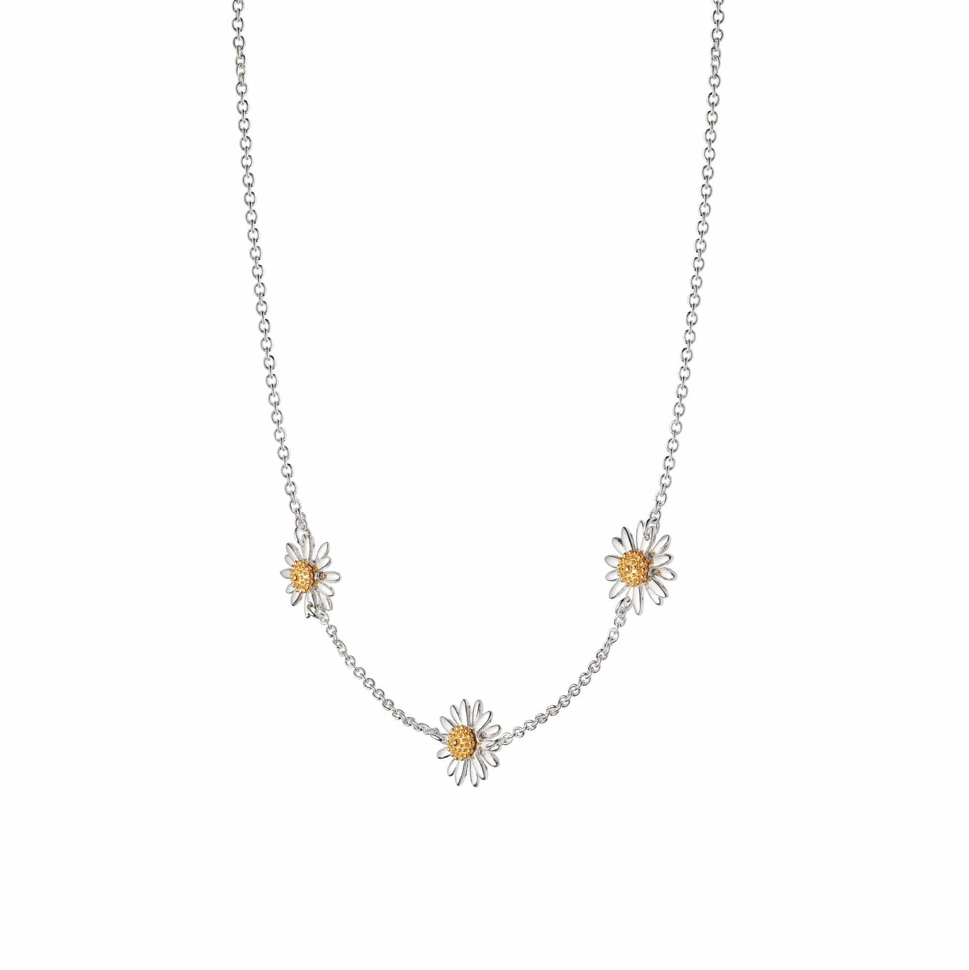 Three English Daisy Chain Necklace Sterling Silver