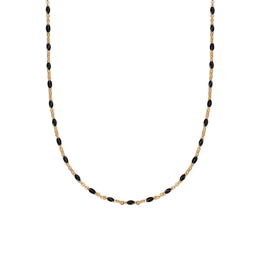 Treasures Black Beaded Necklace 18ct Gold Plate