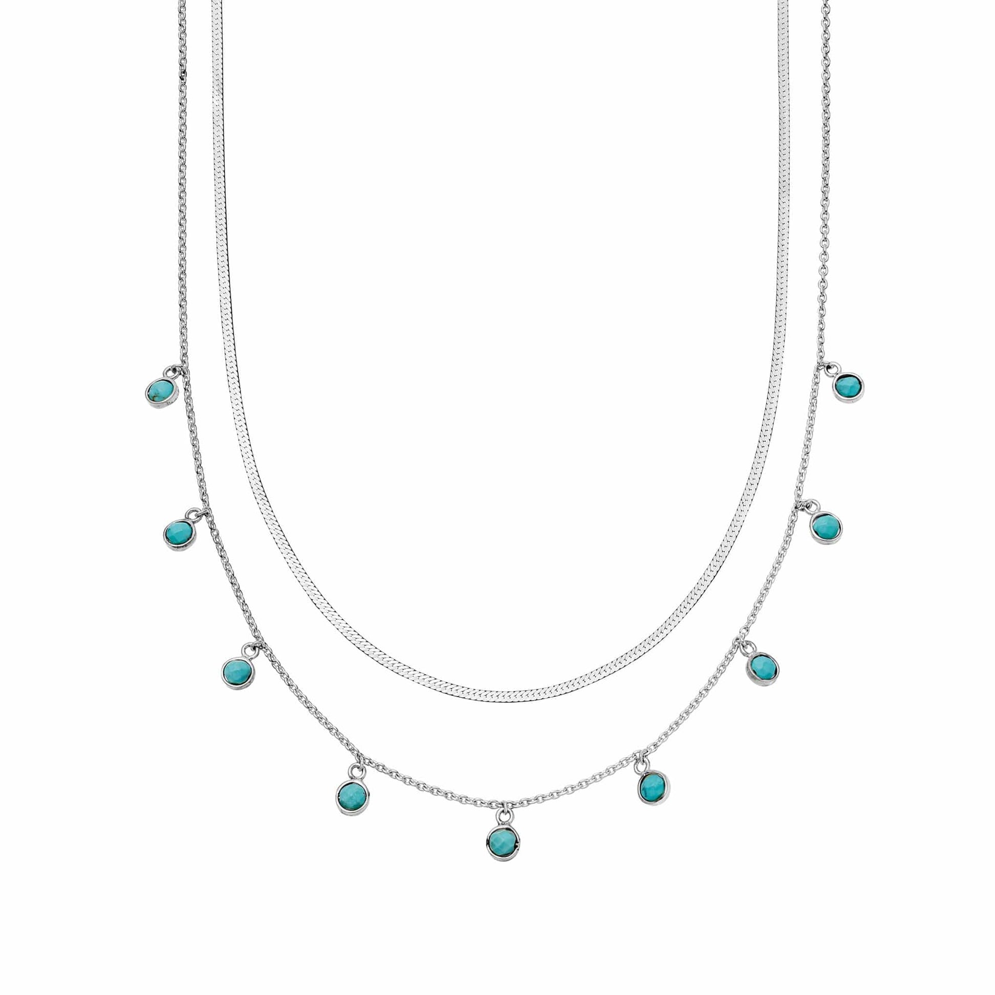 Turquoise Charm Necklace Layering Set Sterling Silver